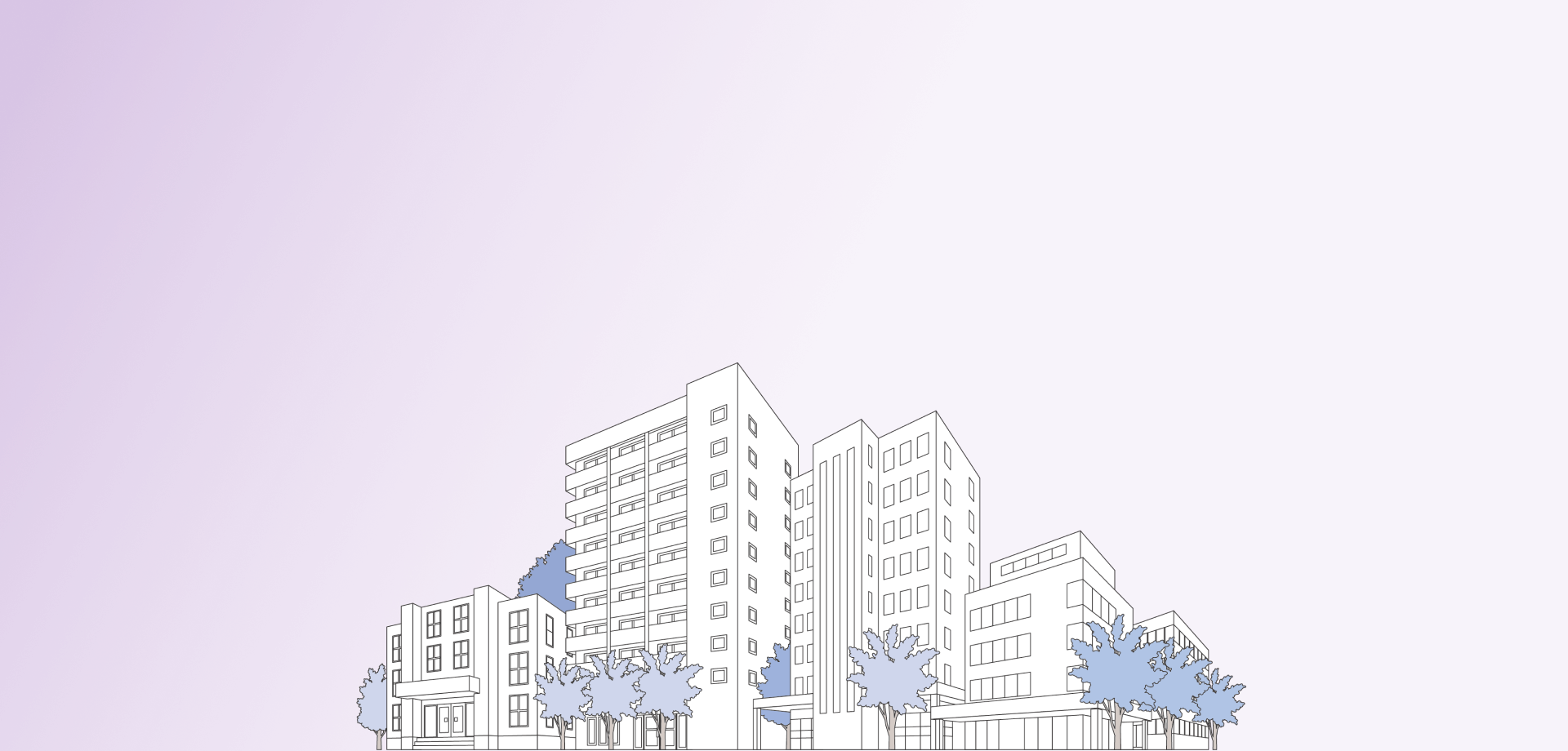 Illustration of buildings on a gradient background